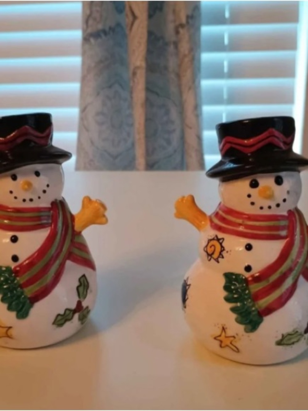 Holiday Snowman Salt & Pepper Shaker Set - White with Red, Green & Black Accents